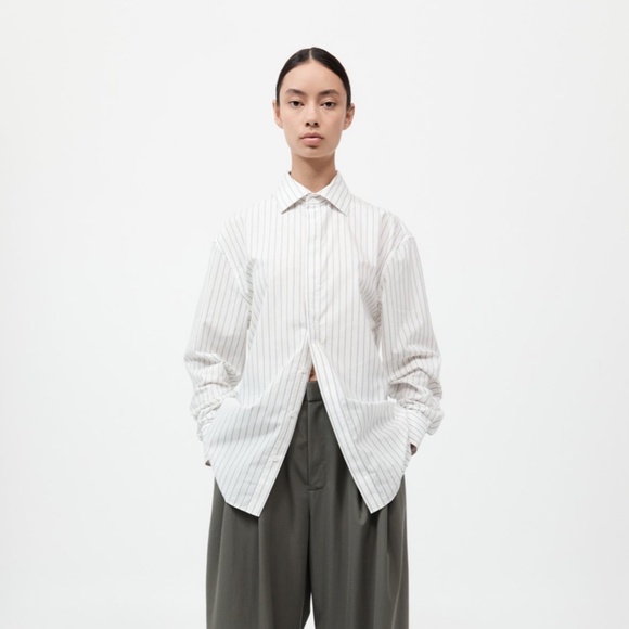 752. ST. AGNI Homme White Oversized Striped Button Down Shirt $464 EUC Small - Picture 1 of 8